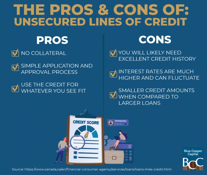 Infographic explaining the pros and cons of unsecured lines of credit