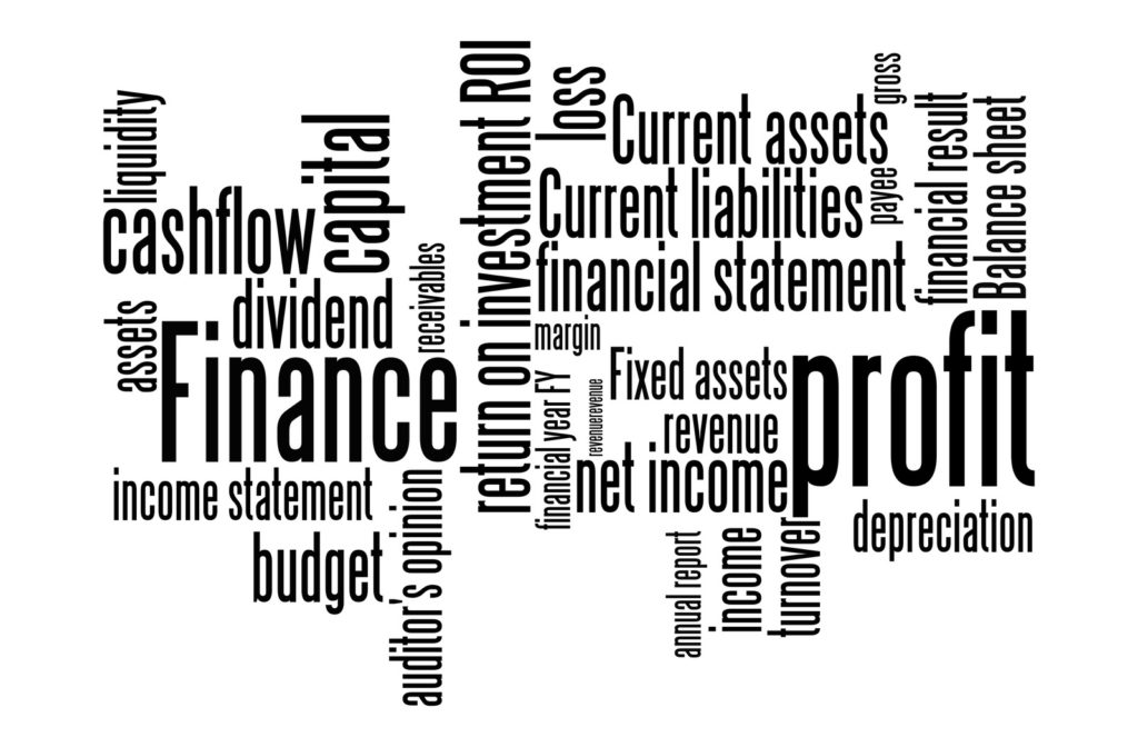 Word cloud illustration of different financial terms
