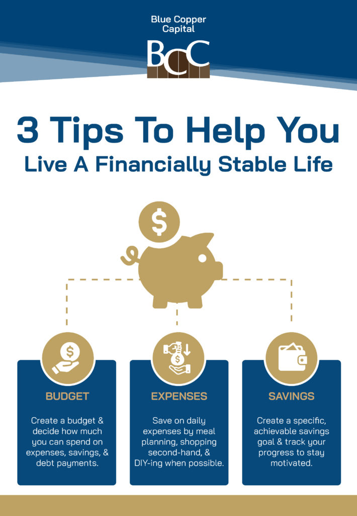 Blue copper capital provides 3 tips to help you live a financially stable life.