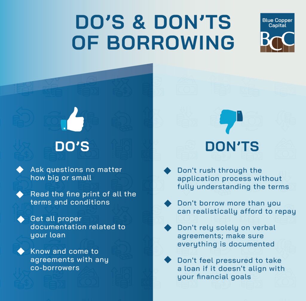 An infographic showing do's and don'ts of borrowing.