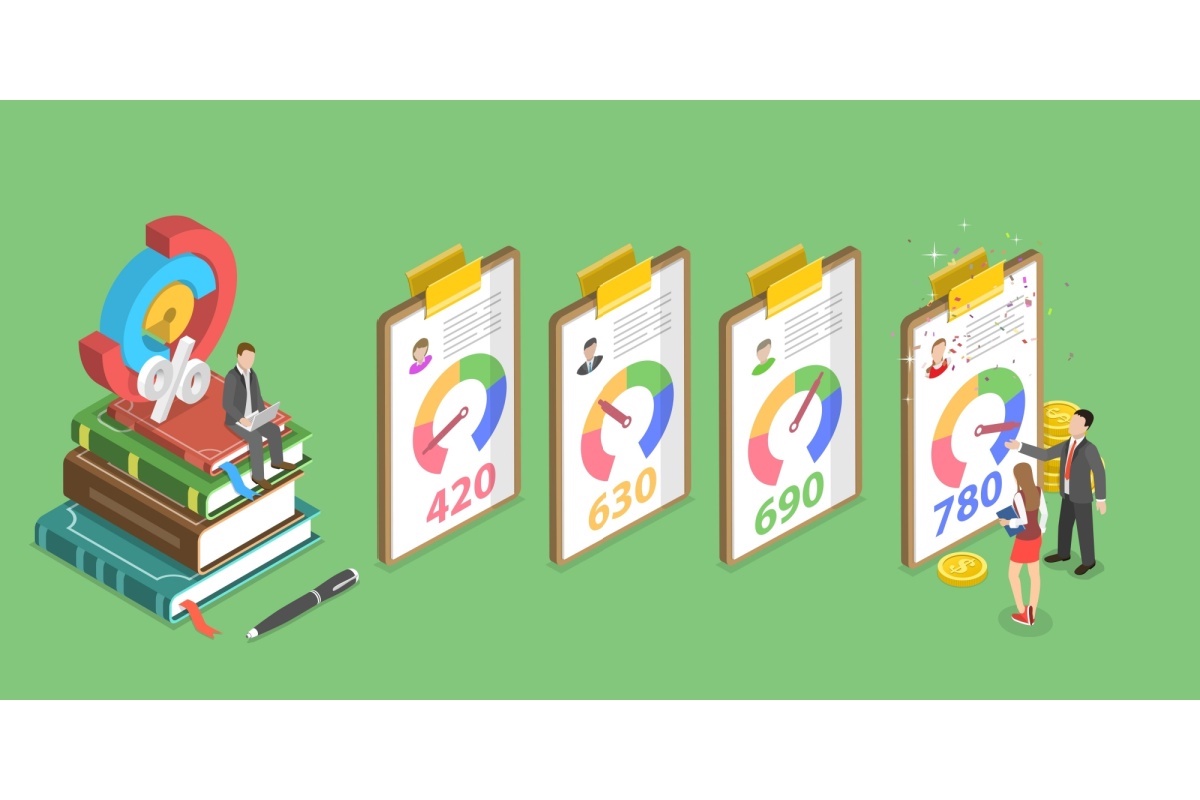 Illustration showing progression of credit scores.